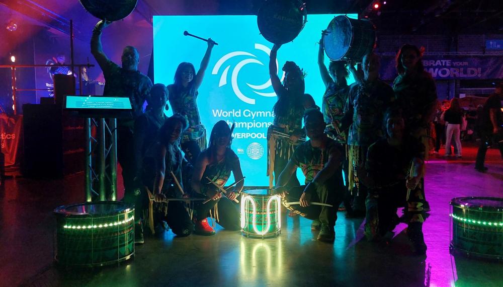 Katumba play the afterparty at the World Gymnastics Championships 2022 M&S Bank Arena - drumming liverpool similarly learn drumming liverpool when percussion lessons liverpool - Drumming Group Liverpool