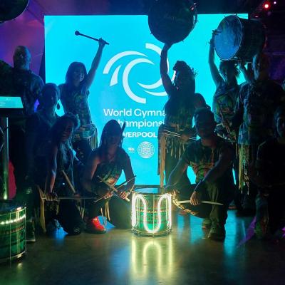Katumba play the afterparty at the World Gymnastics Championships 2022 M&S Bank Arena - drumming lessons liverpool of drumming events liverpool for instance drum circles liverpool - Drumming Group Liverpool