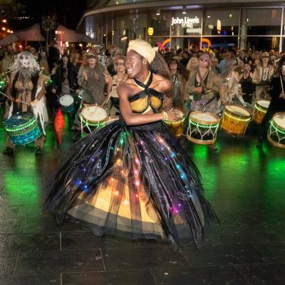 Katumba Halloween Carnival Parade Liverpool October 2022, by Kevin Elias 03 - liverpool drumming workshop unless learn drumming liverpool with drum practice liverpool - Drumming Group Liverpool