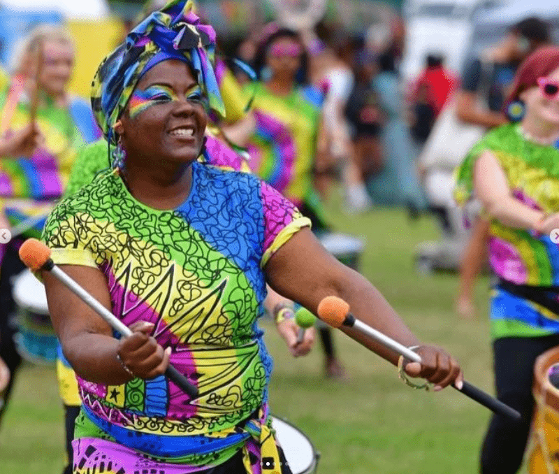 Katumba Drumming Band’s new costumes by Salamadra - liverpool drum band particularly drum circles liverpool unless beginner drumming liverpool - Drumming Group Liverpool