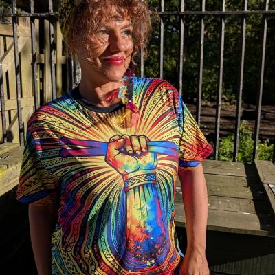 POWER FIST T-shirt - liverpool drum band including drum circles liverpool whenever drum practice liverpool - Drumming Group Liverpool